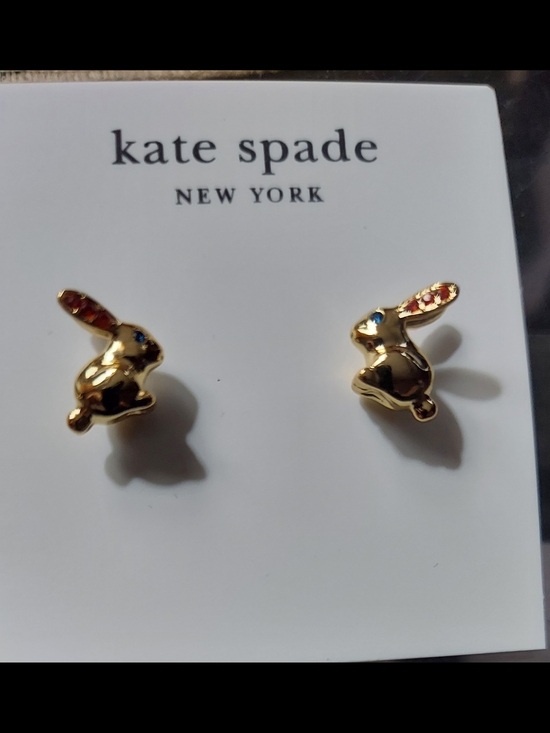 kate spade Jewelry - Kate Spade gold-tone bunny pendant necklace with red crystal accent & Earrings